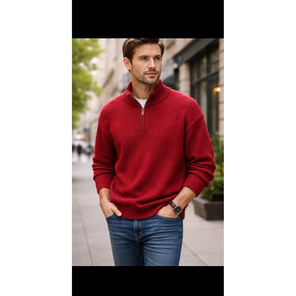 CHAPS Men Red‎ Knit Quarter Zip Sweater Pullover XL